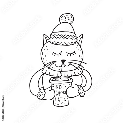 Funny cat. Nursery art. Minimalist scandinavian style.