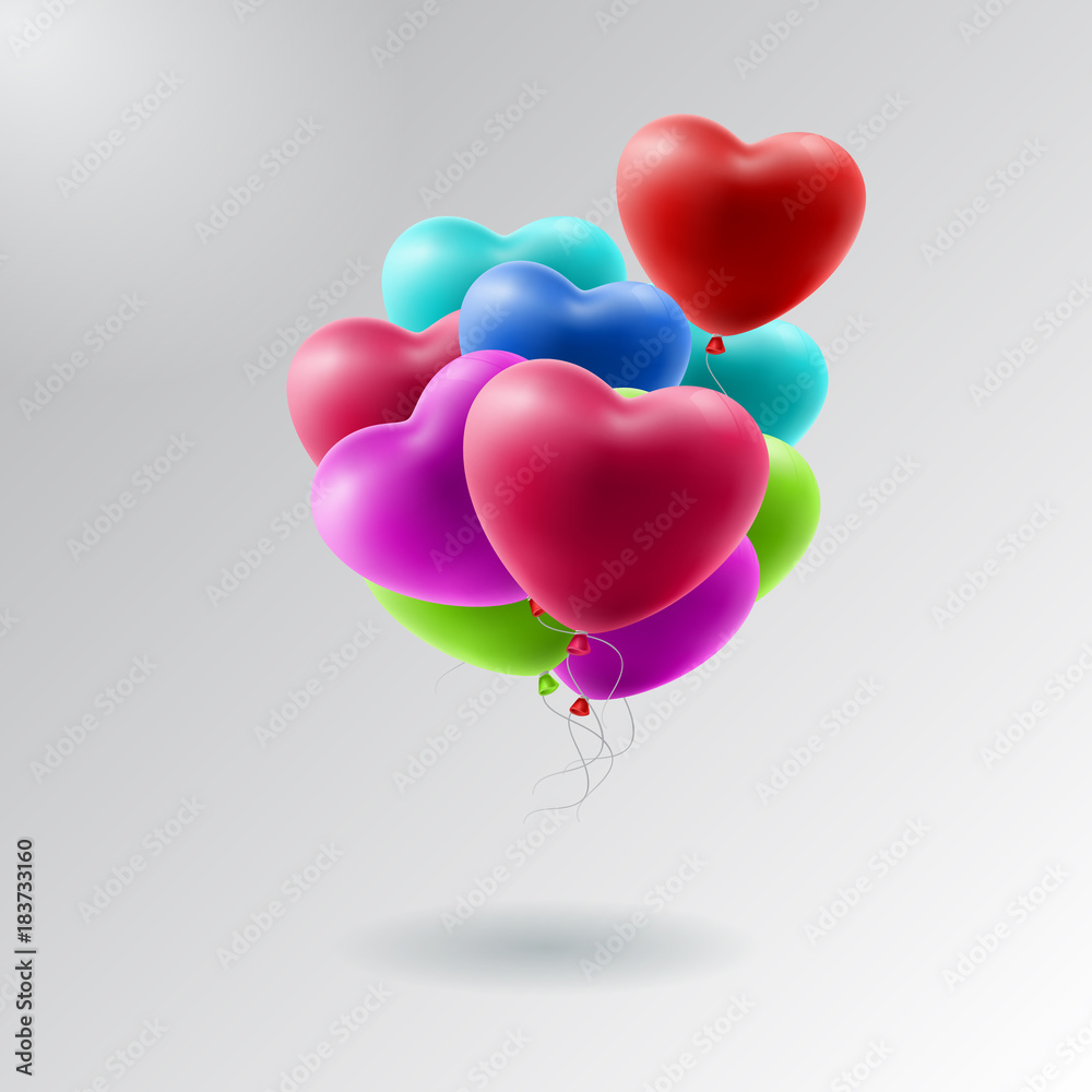 beautiful vector holiday illustration of flying bunch of balloon hearts. Happy Valentines Day