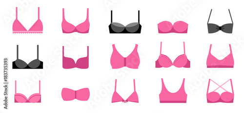Collection of different types of bras illustrations, icons