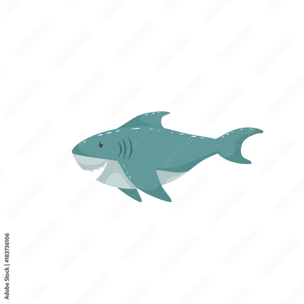 Trendy cartoon style cheerful shark swimming underwater. Educational simple gradient vector icon. Trendy cartoon style cheerful shark swimming underwater. Educational simple gradient vector icon.