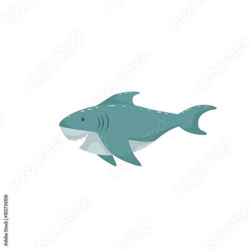 Trendy cartoon style cheerful shark swimming underwater. Educational simple gradient vector icon.