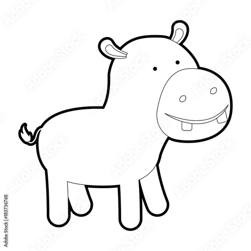 hippopotamus cartoon with black sections silhouette and thick contour vector illustration