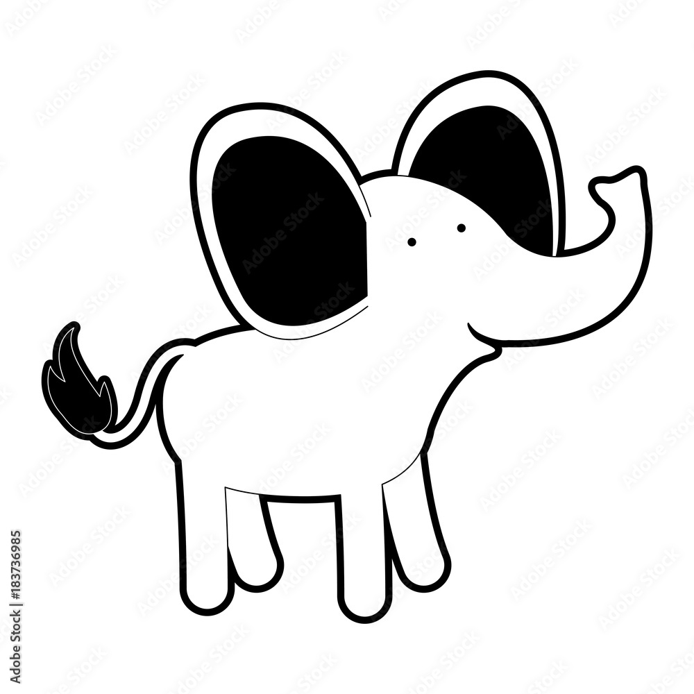 elephant cartoon with black sections silhouette and thick contour vector illustration