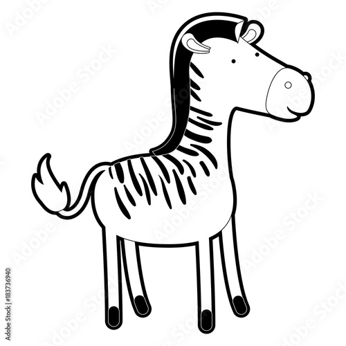 zebra cartoon with black sections silhouette and thick contour vector illustration
