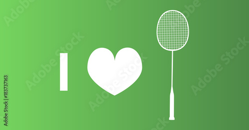 I love badminton vector white silhouette icon on the green background