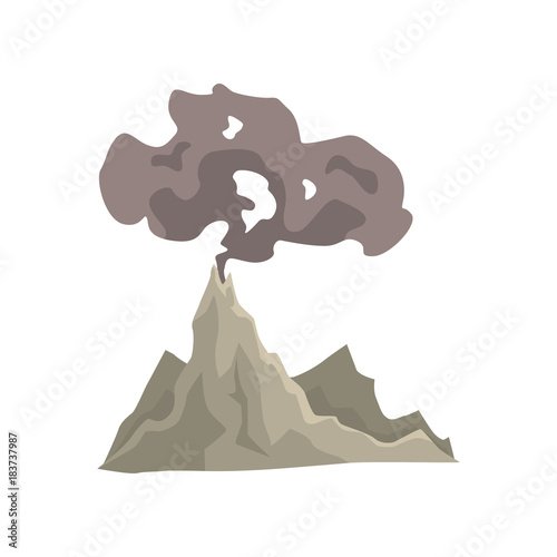 Volcano eruption, awakening dangerous vulcan with dust cloud vector Illustration