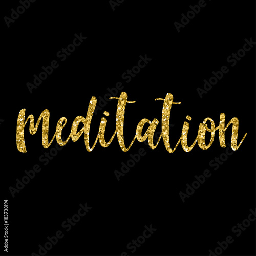 Handwritten yoga gold lettering isolated on black. Doodle handmade quote for design t shirt, birthday gift card, party invitation, workshop advertising poster, scrapbook, album etc. Gold texture.