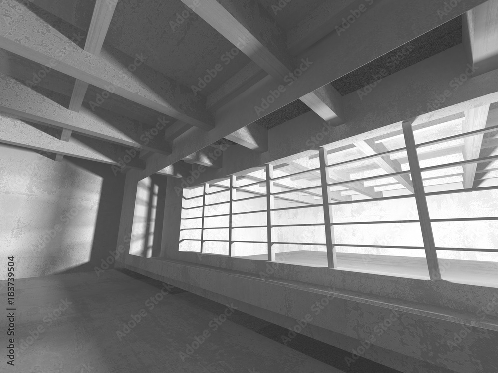 Fototapeta Dark concrete empty room. Modern architecture design