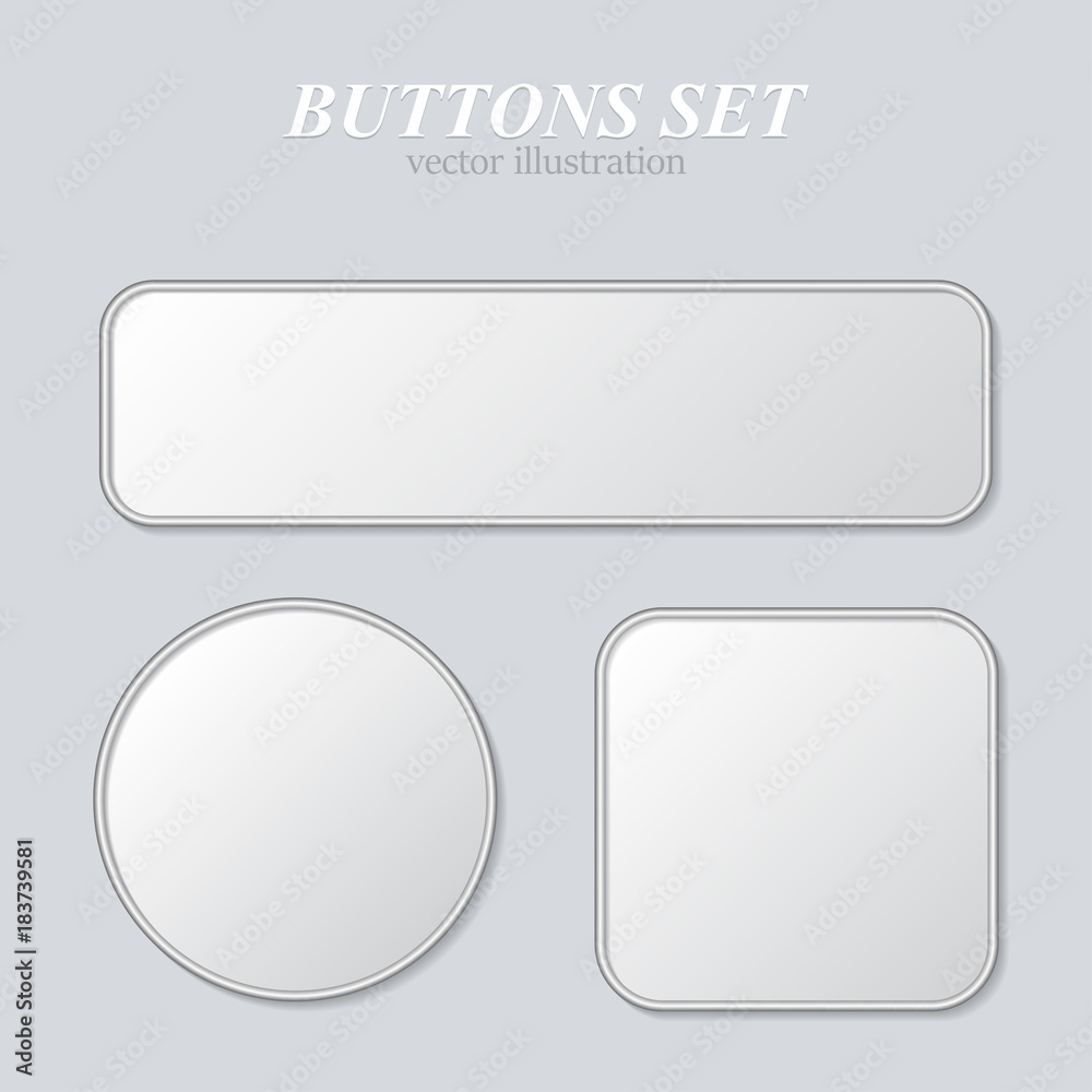 Vector white blank button set. Round square rounded buttons Vector white blank button set. Round square rounded buttons