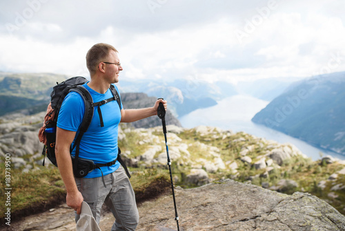 Smiling Man with Hiking Stick