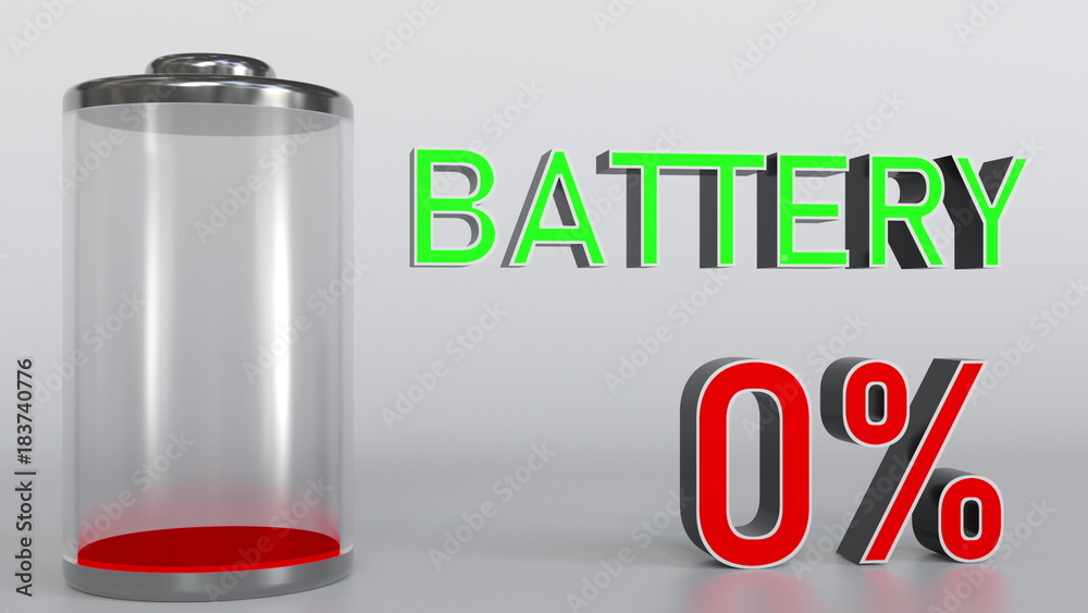 Discharged battery indicator, 3D rendering Discharged battery indicator, 3D rendering