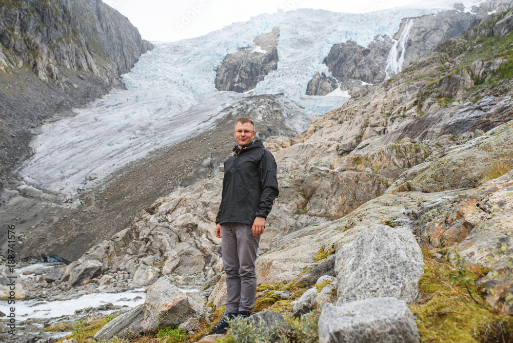 Man on Buerdalen Glacier