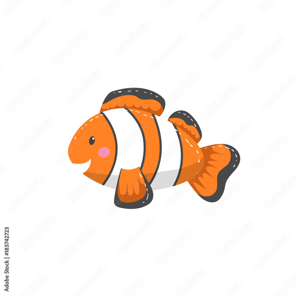 Trendy cartoon style orange clown fish character. Simple gradient flat