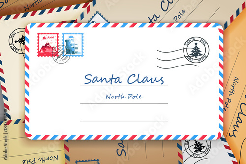 Pile of Santa Claus Christmas Mailing Address Letter Post Vector Illustration
