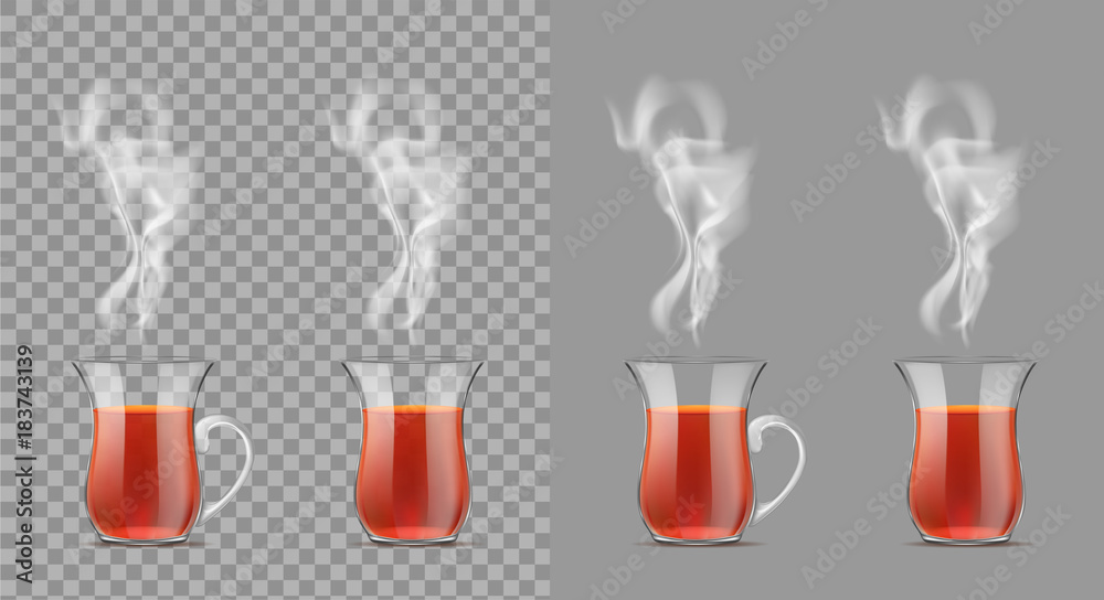Transparent turkish cup with hot black tea - obrazy, fototapety, plakaty 