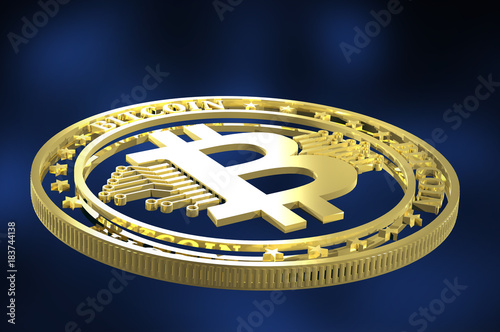 Virtual cryptocurrency concept with golden coins of bitcoin