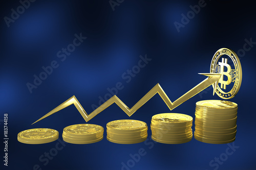 Virtual cryptocurrency concept with golden coins of bitcoin