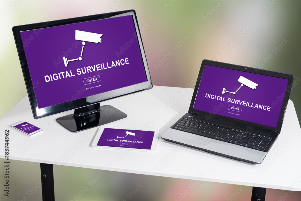 Digital surveillance concept on different devices Digital surveillance concept on different devices