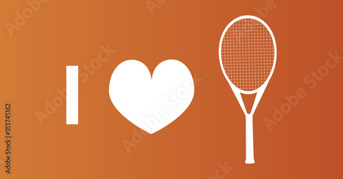 I love tennis vector white icon on a clay-like background