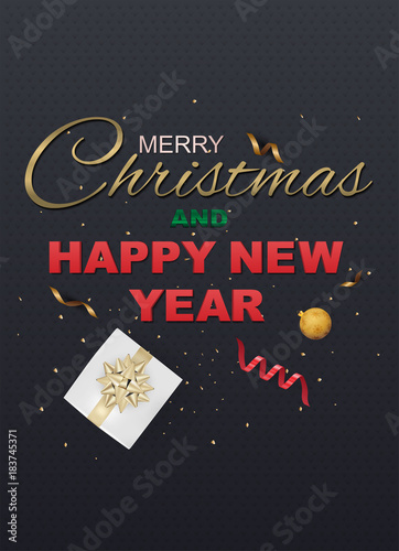 Merry Christmas and Happy New Year on Background Typography and Elements. greeting card or poster template flyer or invitation design.