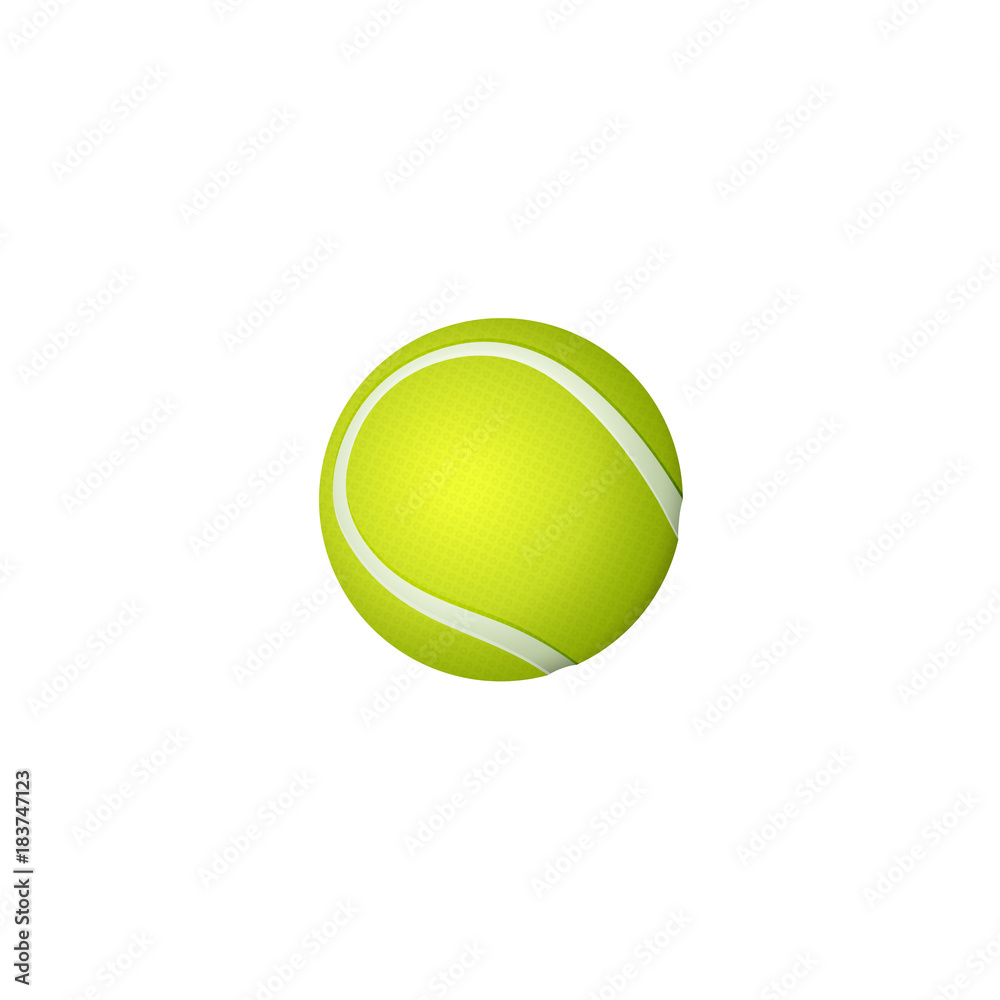 vector flat cartoon tennis ball, sport equipment object for your graphic design or web design element. Isolated illustration on a white background