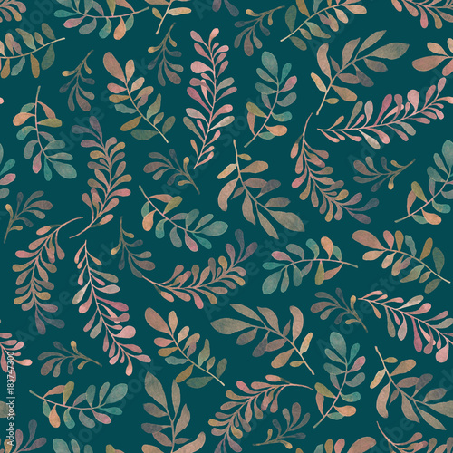 Watercolor seamless pattern with branches. Fabric design.