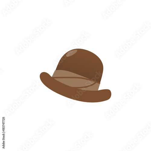 Brown bowler hat, iconic, traditional headwear of British City Gents, gentlemen, flat vector illustration isolated on white background. Flat style icon of traditional English bowler hat