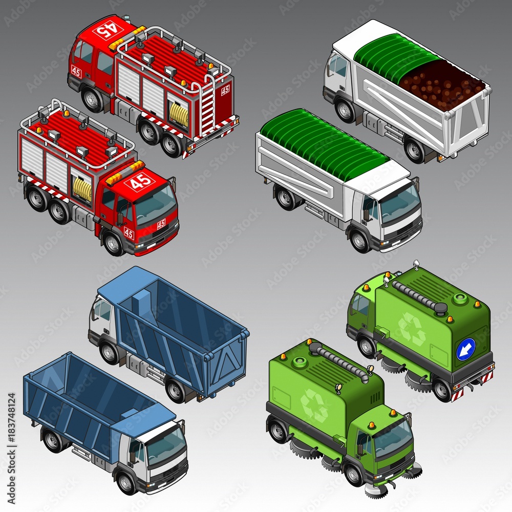 3d isometric cars set