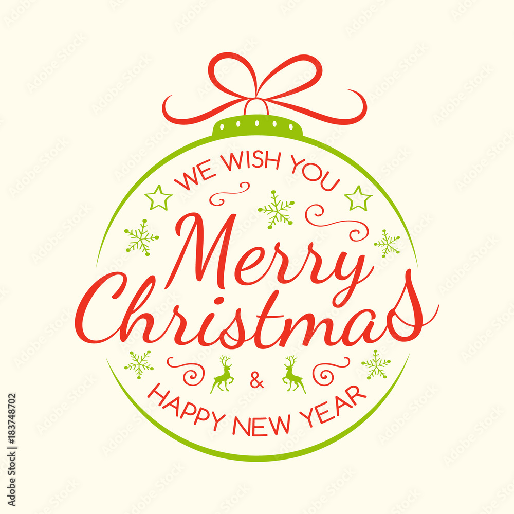 Obraz premium Merry Christmas - beautiful typography for holidays with hand drawn decorations. Vector.