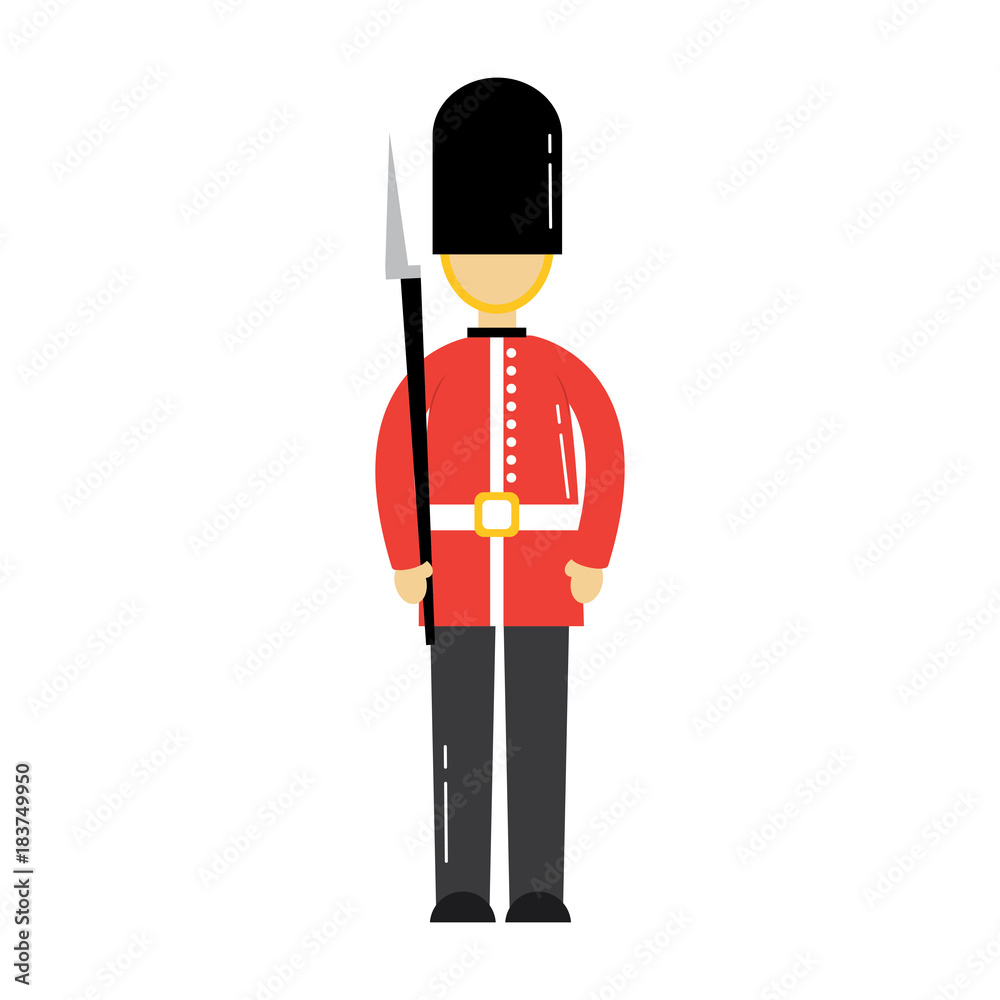 cartoon soldier of a queen guard royal in traditional uniform vector ...