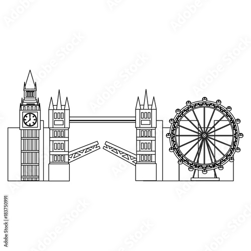 london city with famous buildings tourism england landmarks vector illustration
