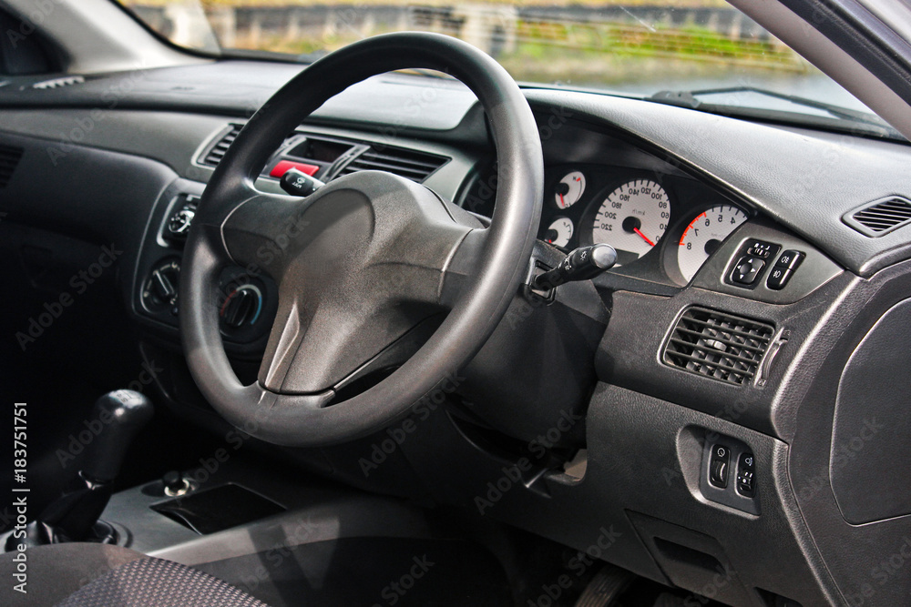  View of the interior of a modern automobile showing the dashboard
