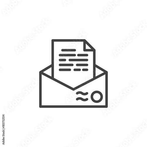 Recommendation letter envelope line icon, outline vector sign, linear style pictogram isolated on white. Resume mail symbol, logo illustration. Editable stroke