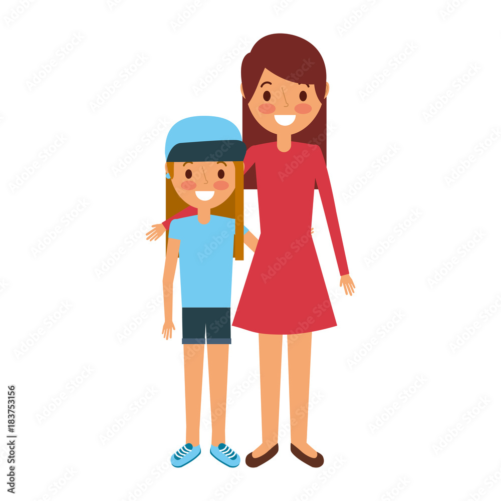 mom embracing with her daughter standing vector illustration mom embracing with her daughter standing vector illustration