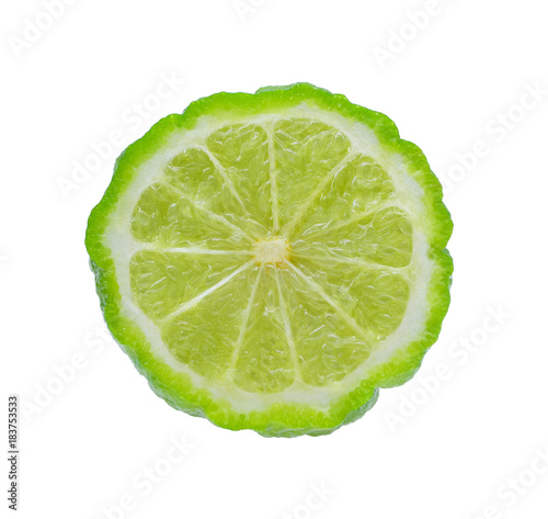 fresh bergamot fruit and kaffir lime isolated on a white background