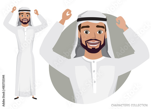 Arab Man character is happy and smiling.
