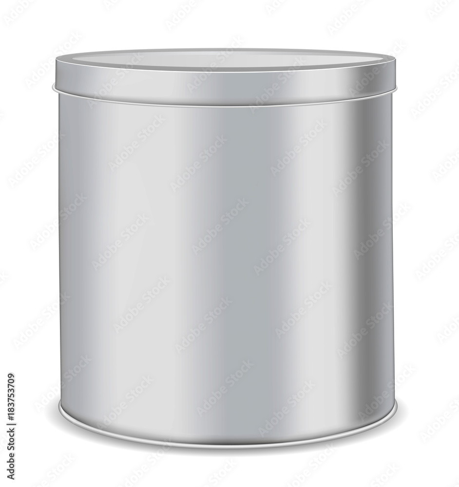 Round metal can for food, cookies and gifts.