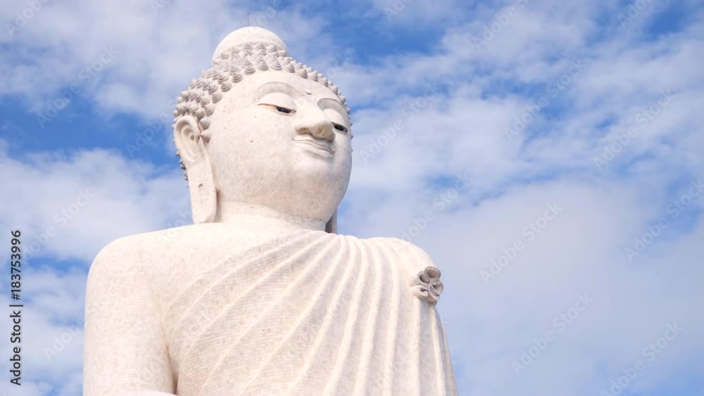 Time lapse: White Big Buddha Temple. Clouds Run in the Sky Over the Sitting Statue. 4K. Phuket, Thailand. Time lapse: White Big Buddha Temple. Clouds Run in the Sky Over the Sitting Statue. 4K. Phuket, Thailand.