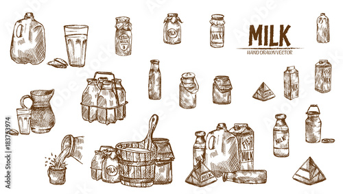 Digital vector detailed line art milk in different
