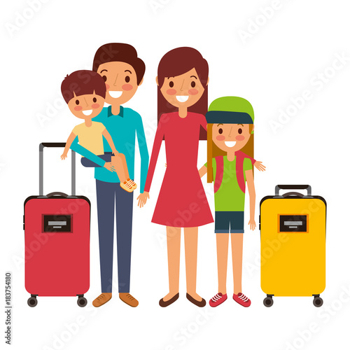family father mother and kids with vacations luggage vector illustration