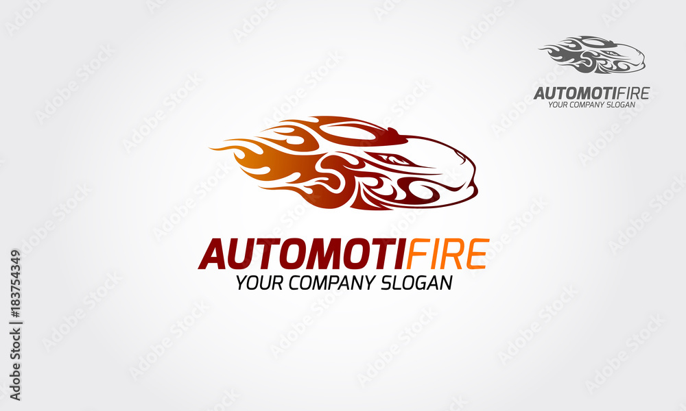 Automotive Fire Vector Logo. This logo that suitable for related to workshop, service, automobile, automotive, racing, machinery, technology, etc.This is a modern, clean and elegant sport car.