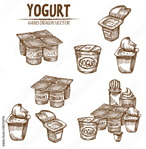 Digital vector detailed line art packed yogurt