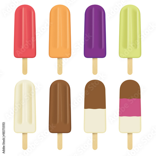 Illustration of a stick of ice cream  different flavors  popsicle  several stick. Ideal for catalogs  information and institutional material