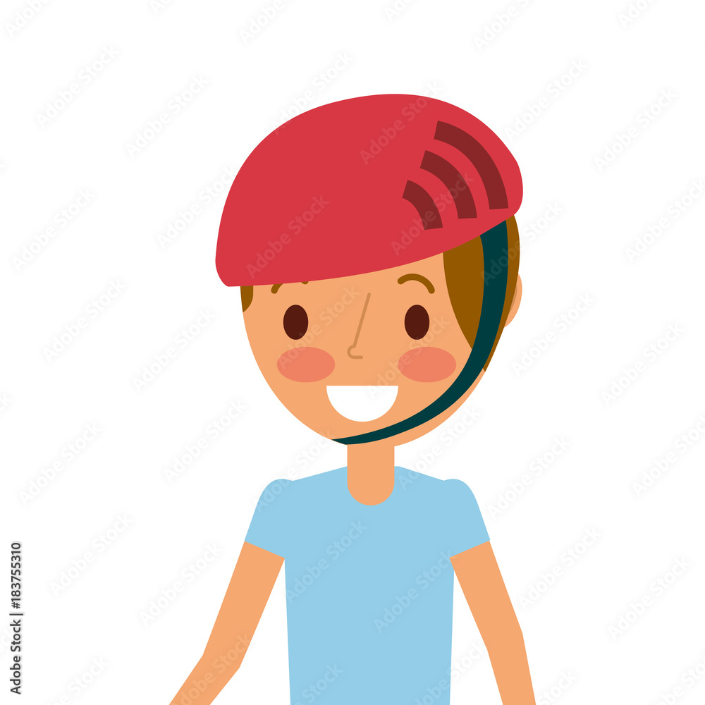 portrait young smiling boy with sport helmet vector illustration