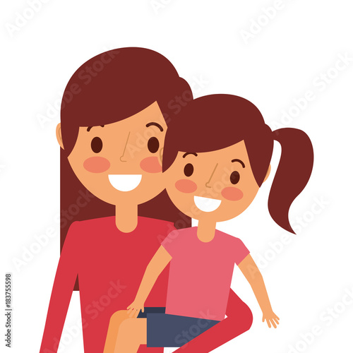 young mom carrying her daughter happy vector illustration