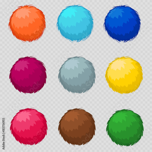 Colorful fluffy pompom fur balls