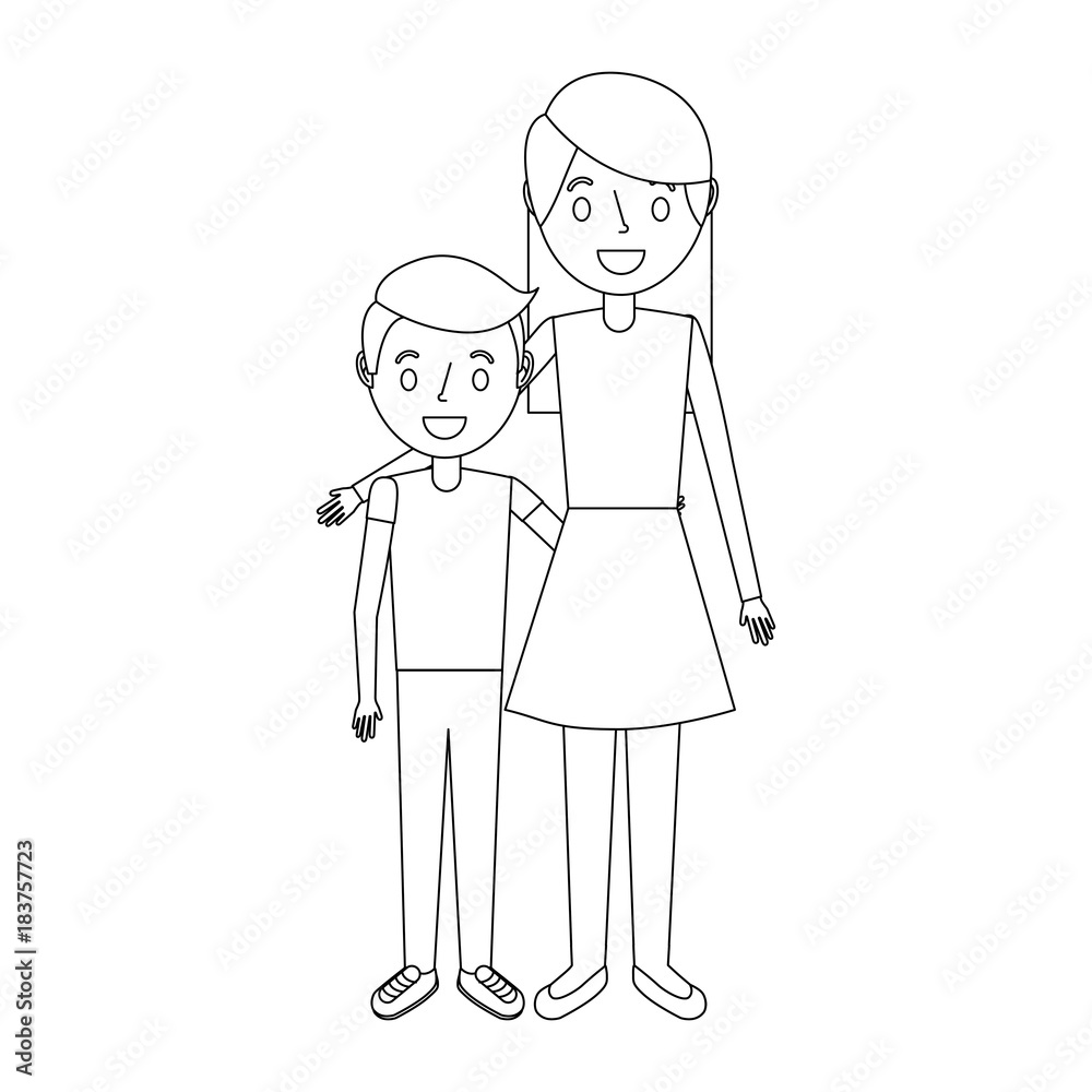mom embracing her boy son happy vector illustration