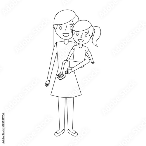 mom carrying her little daughter vector illustration