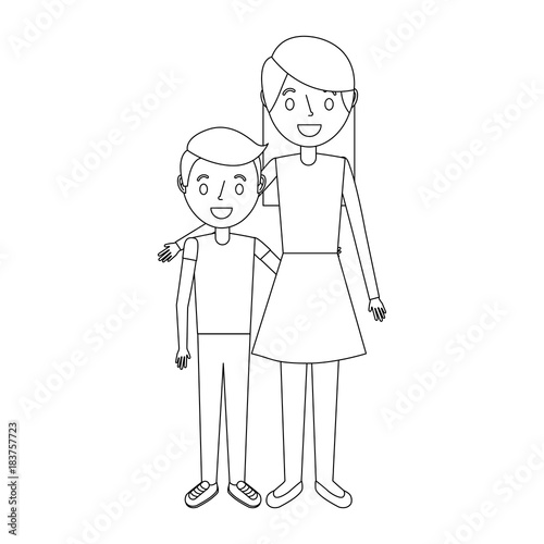 mom embracing her boy son happy vector illustration