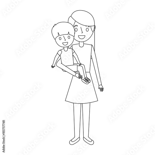 mother carrying her little boy vector illustration